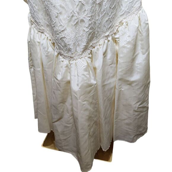 Vintage 80s Lace Wedding Dress Womens S White Bow Seed Pearls Mutton Sleeves Tru - Picture 5 of 13